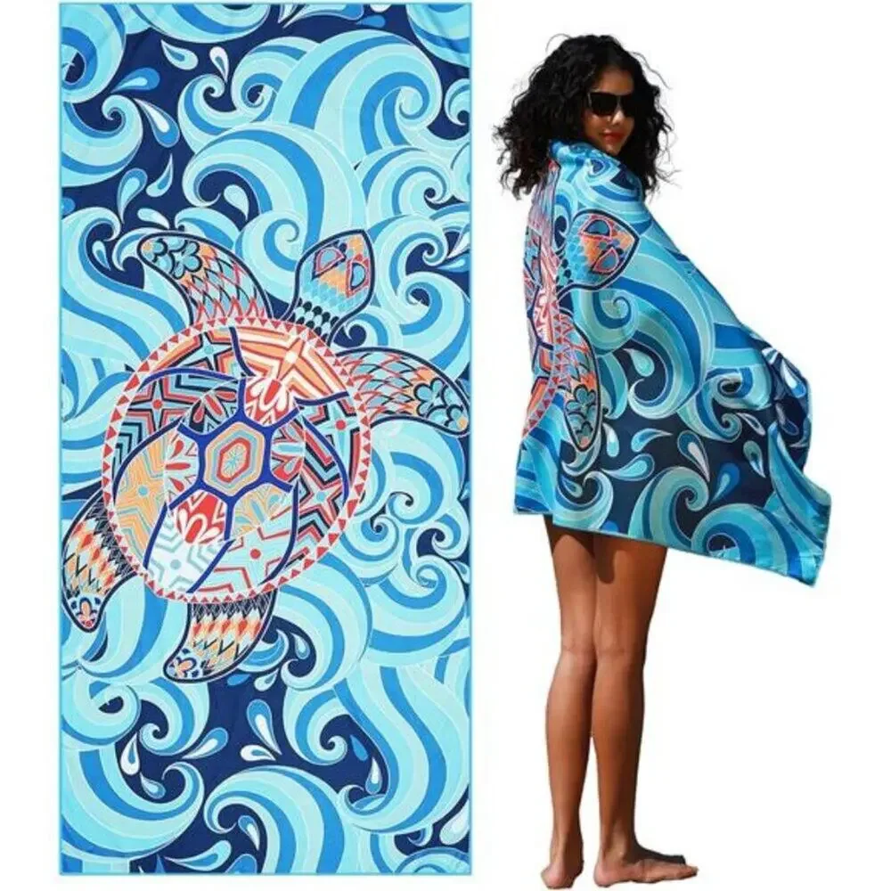 Microfiber Lightweight Thin Gym Beach Towel Compact Sea Turtle Design 32x71 inch